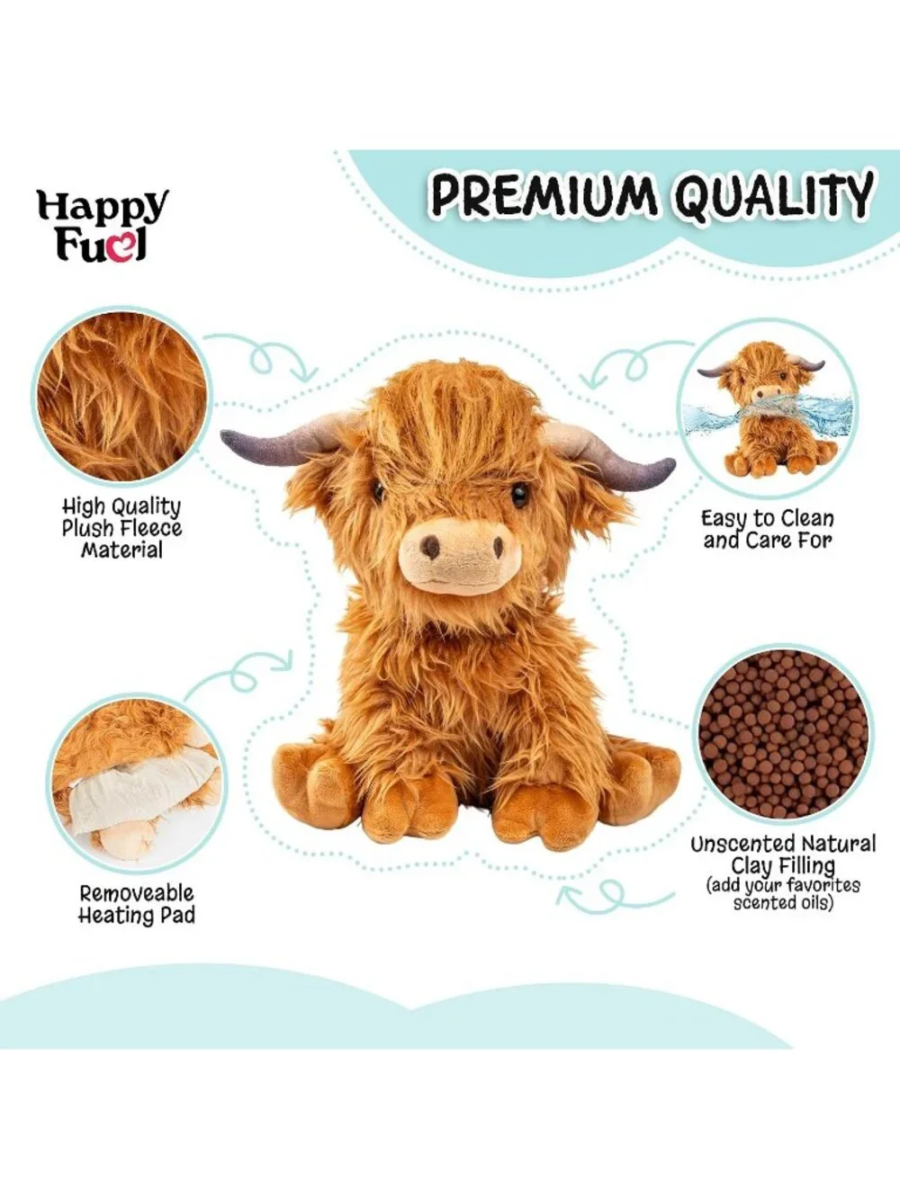 Highland Cow 1.5 Lb Weighted Plush Microwavable Heating Pad Cozy Cow Toy